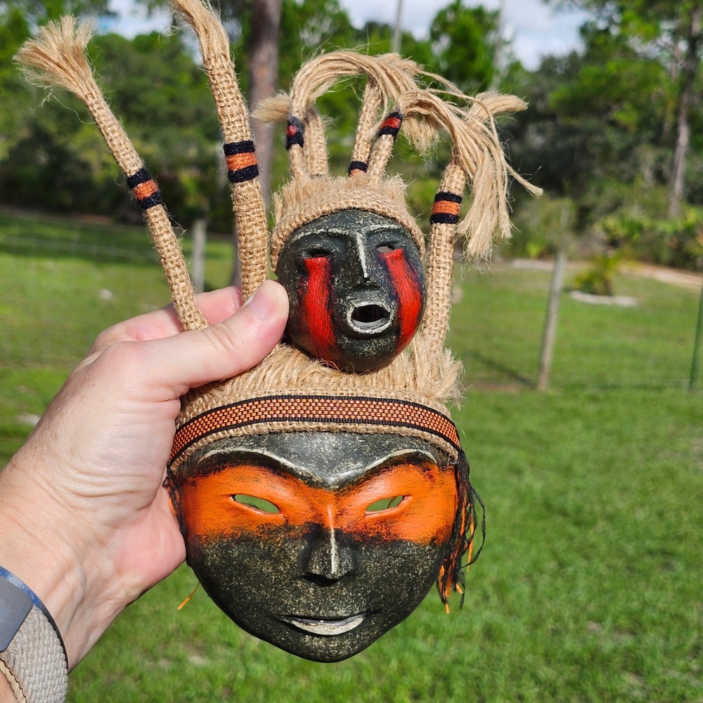 Set of 2 Peruvian Inca Offering Paper Mache Masks Art By Jaime Zapata Espinoza